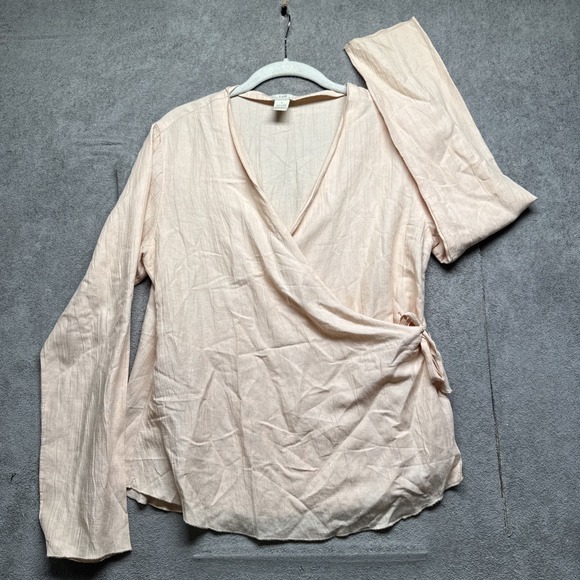 J Jill Linen Wrap Top Size Small Peach Long Sleeve‎ V Neck Lightweight Beachy - Picture 2 of 7